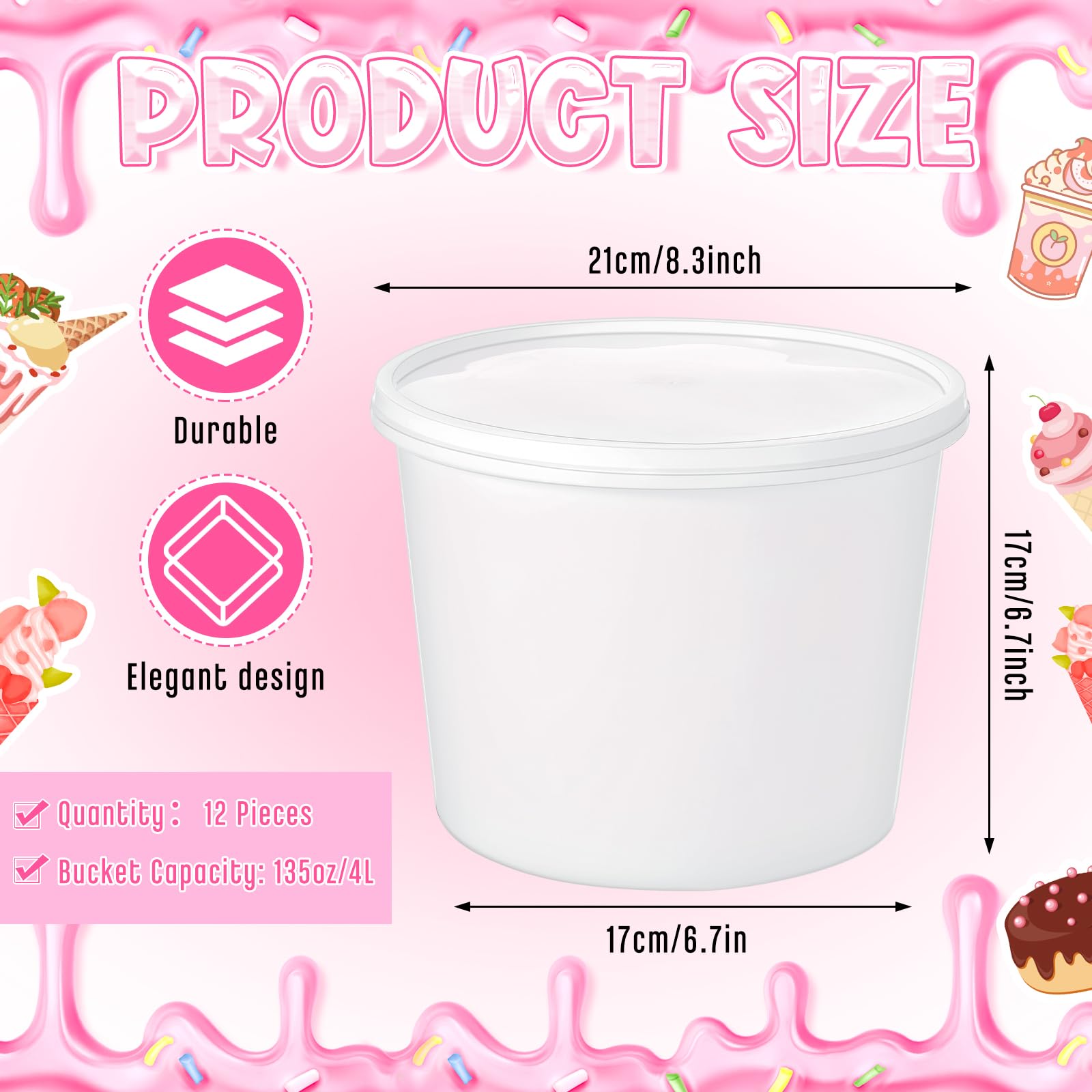 Amazon.com: 12 Pcs 1 Gallon Ice Cream Buckets with Lids 135